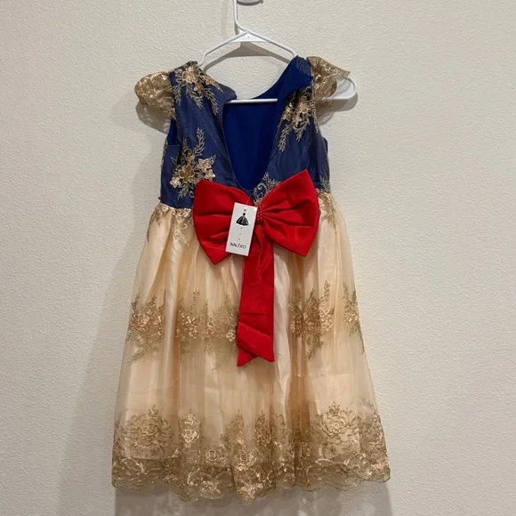 Charming Blue and Gold Embroidered Dress - Picture 2 of 5